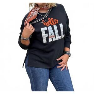 NEW TEXAS TRUE THREADS hello fall long sleeve sweatshirt in black